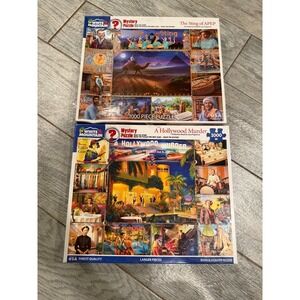 White Mountain Mystery Puzzles Jigsaw Puzzle 1000 pc Hollywood Murder Lot of 2